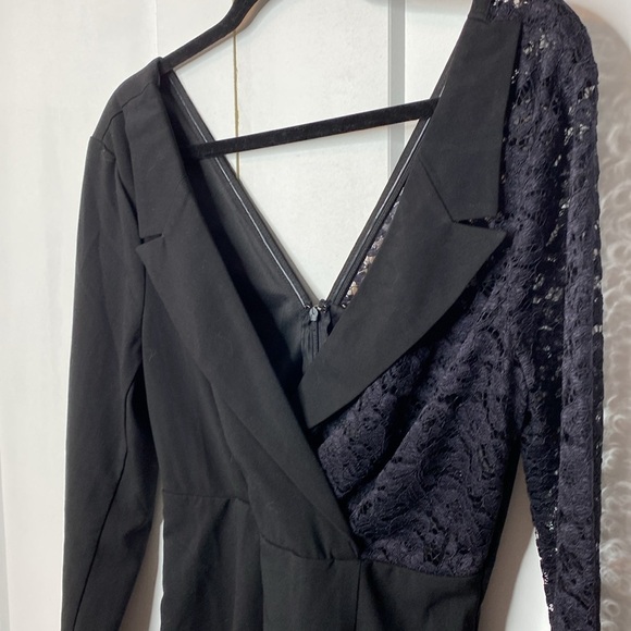 VENUS Black & dark blue Asymmetrical Lace Sleeve Dress - Picture 3 of 6